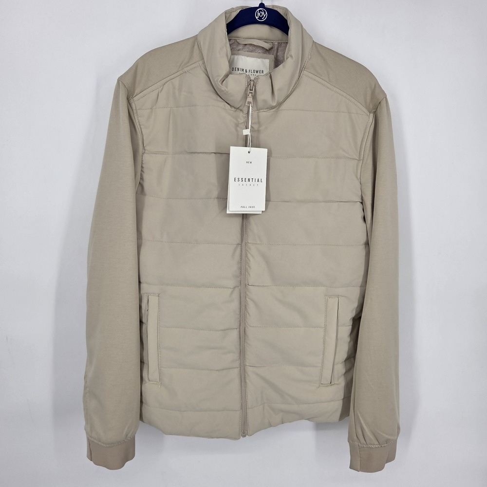 NEW Denim & Flower Ricky Singh Men's L Hybrid Puffer Essential Jacket Beige NWT